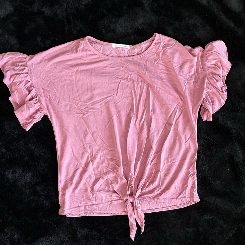 Pink Ruffle Sleeve Tie-Front Top (Caution To The Wind) size Large